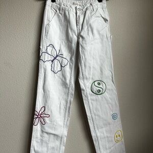 PacSun White Embroidered Carpenter Denim Pants